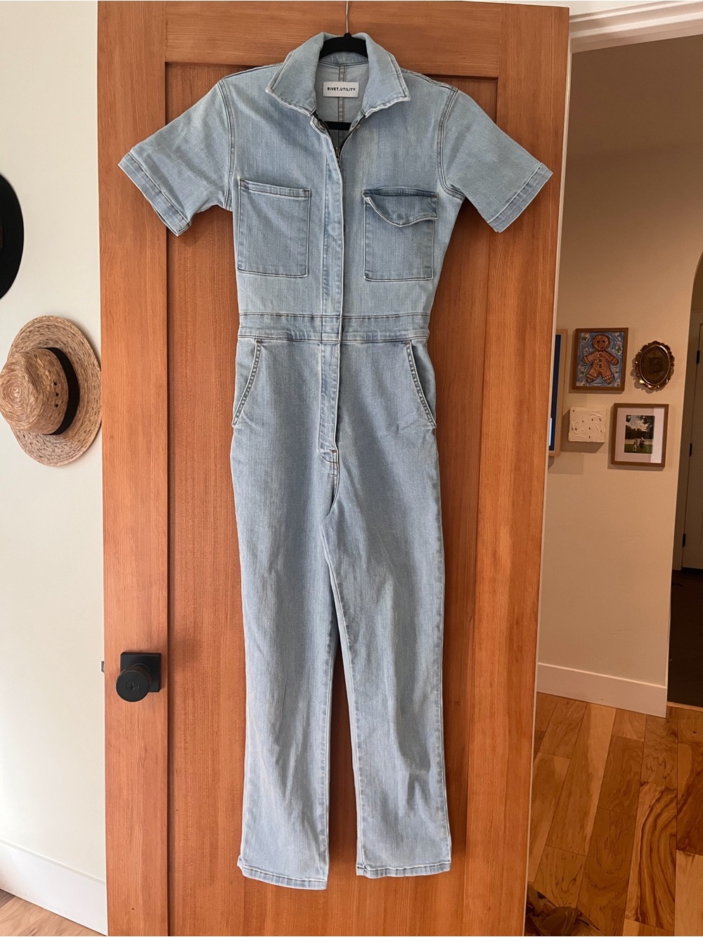 Rivet.Utility Light Wash Denim Jumpsuit